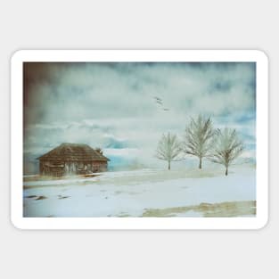 Mountain Cabin - Winter Scene Sticker